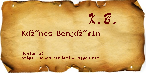 Köncs Benjámin névjegykártya